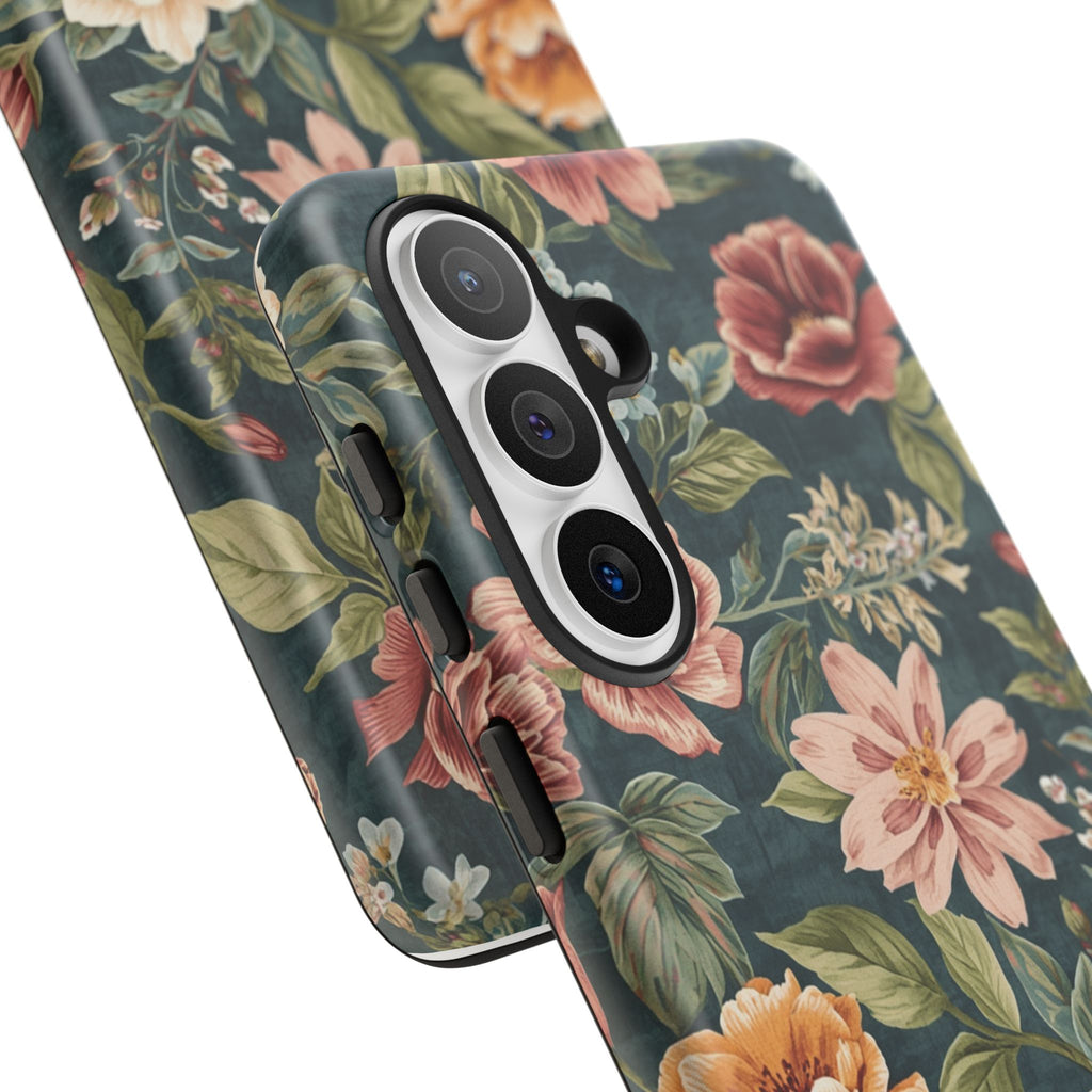 Floral Vintage Phone Case — Dark Green Rose Protective Case