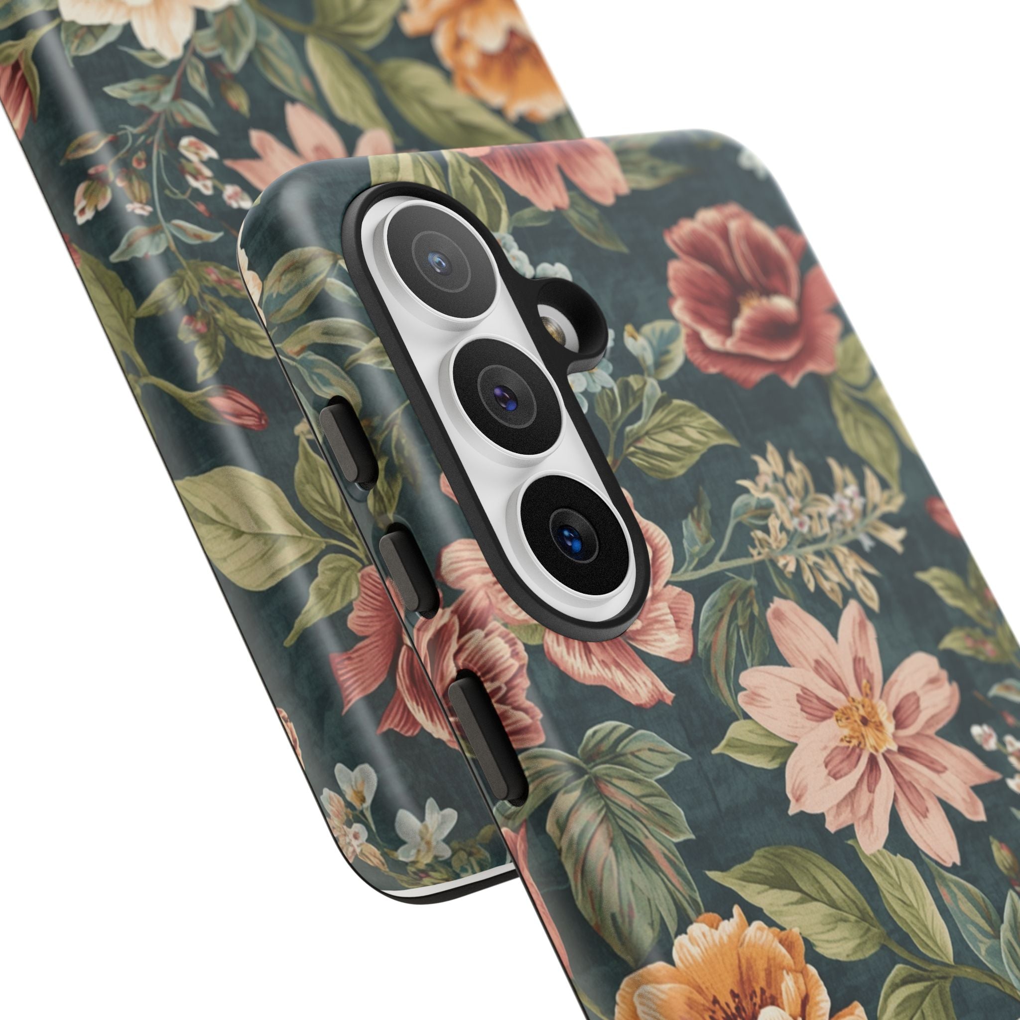 Floral Vintage Phone Case — Dark Green Rose Protective Case