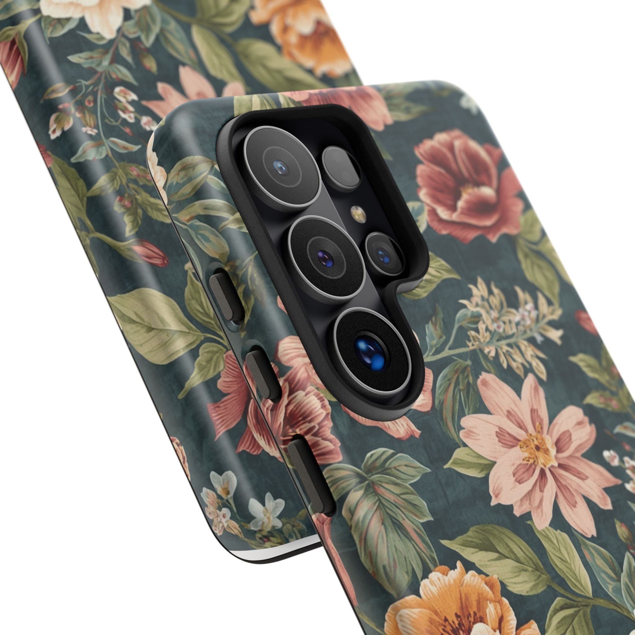 Floral Vintage Phone Case — Dark Green Rose Protective Case