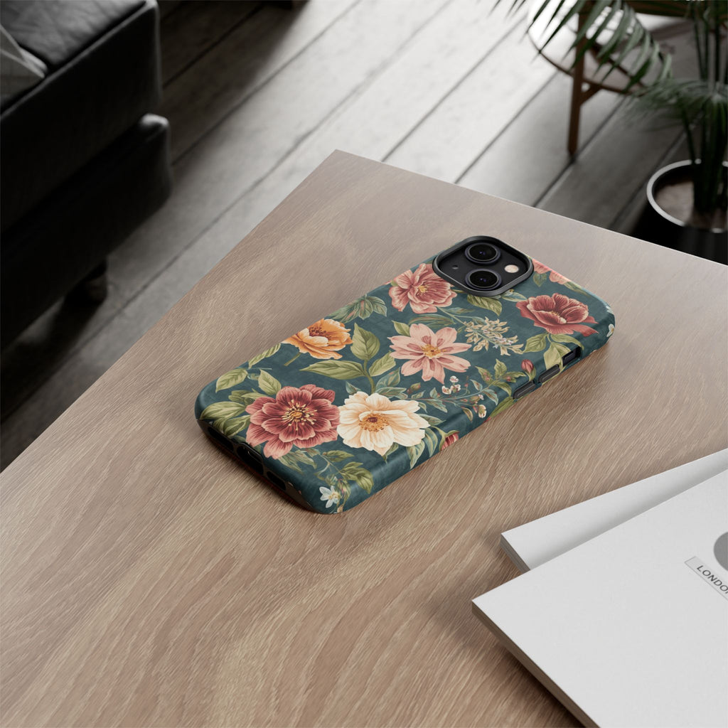 Floral Vintage Phone Case — Dark Green Rose Protective Case