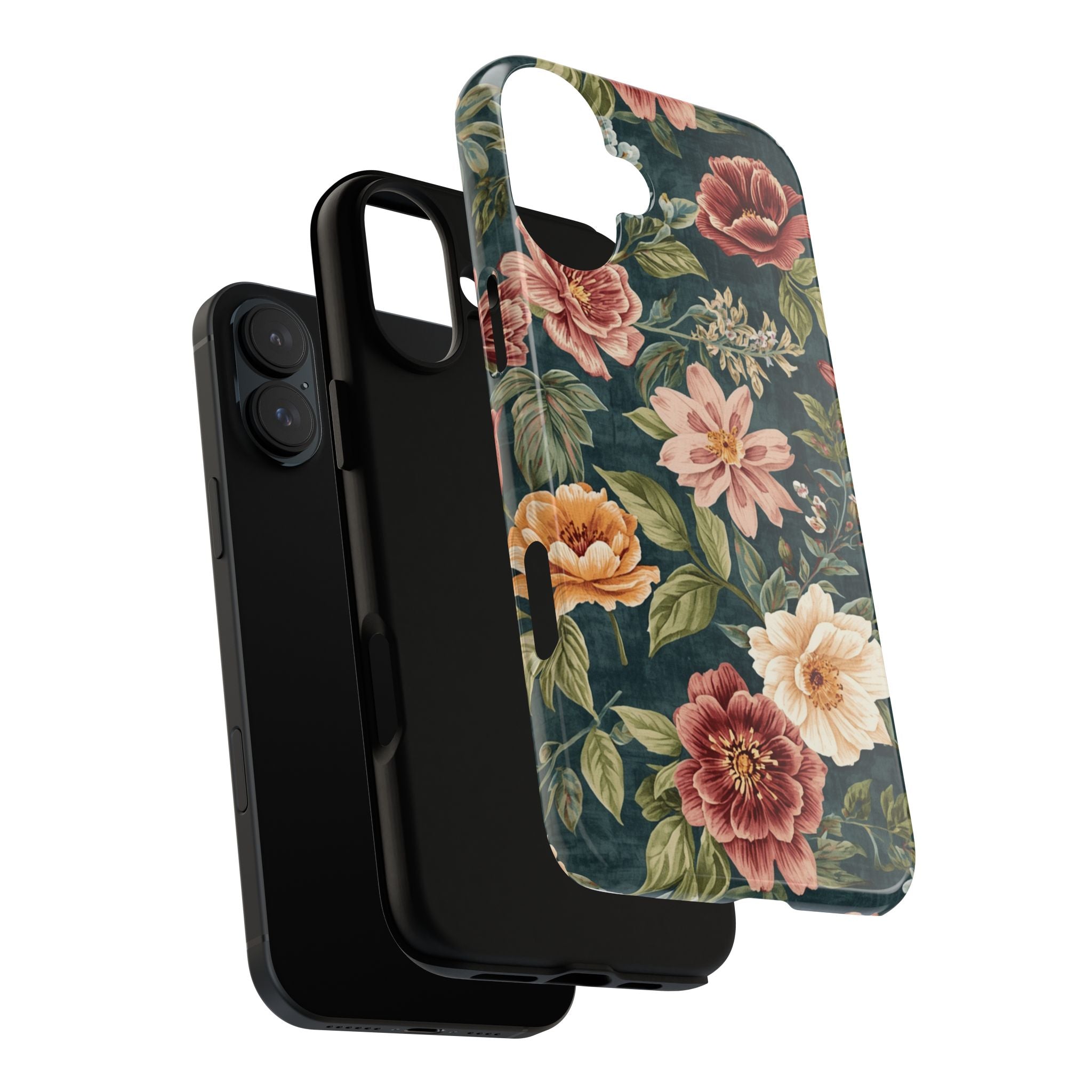 Floral Vintage Phone Case — Dark Green Rose Protective Case