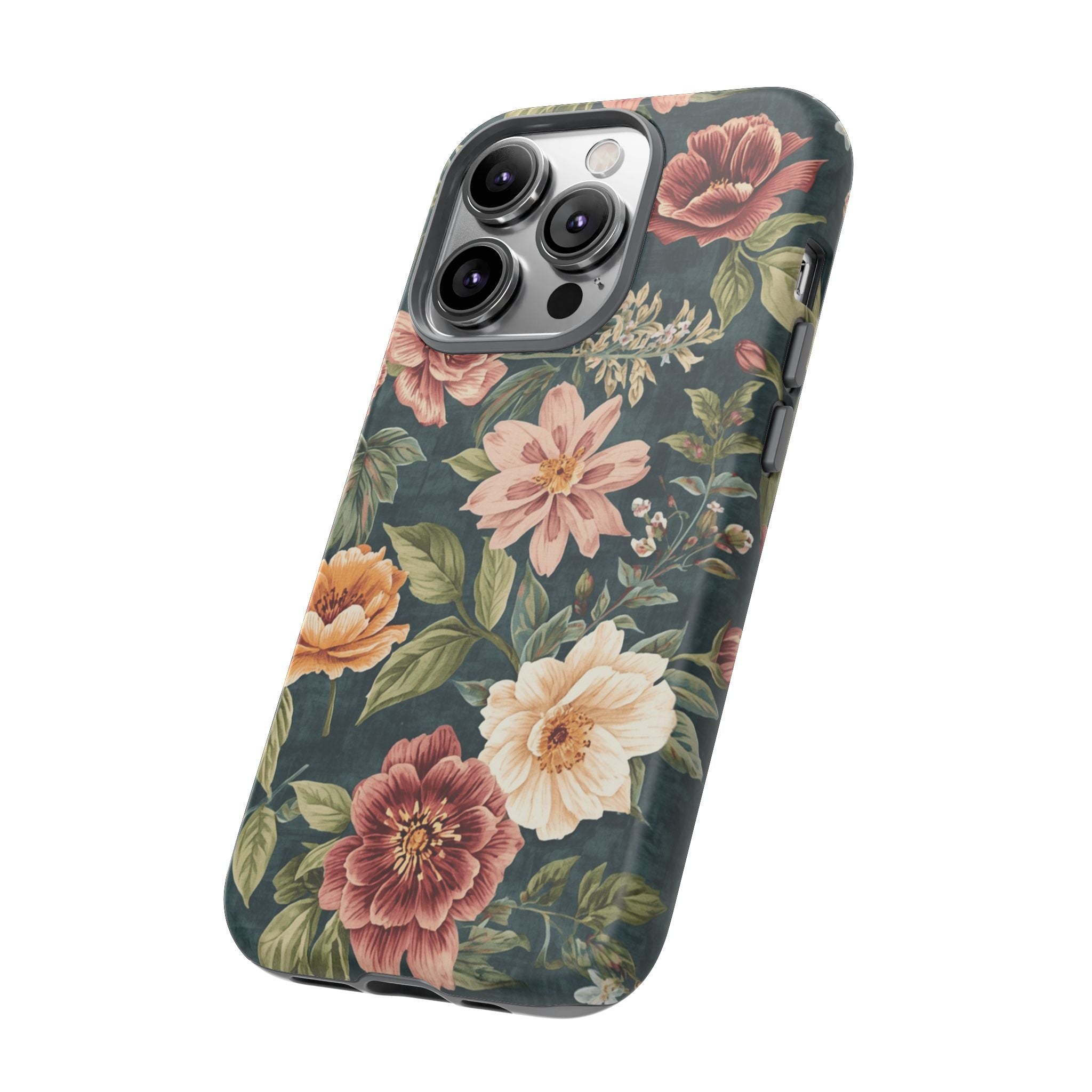 Floral Vintage Phone Case — Dark Green Rose Protective Case
