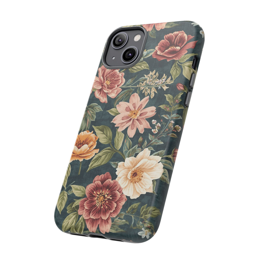 Floral Vintage Phone Case — Dark Green Rose Protective Case