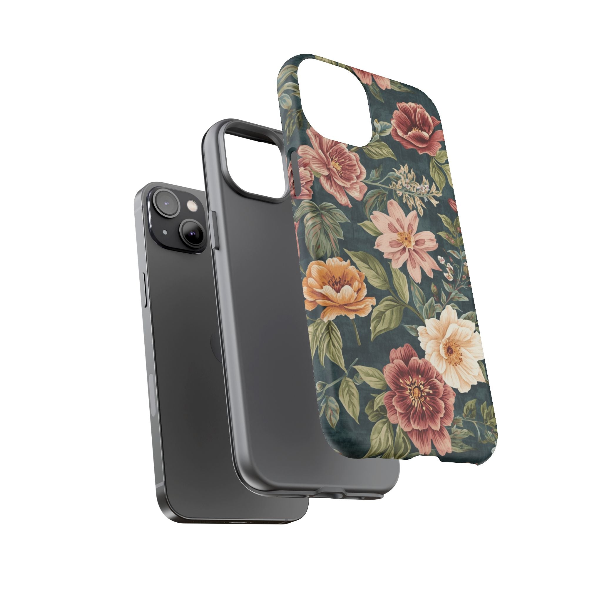 Floral Vintage Phone Case — Dark Green Rose Protective Case