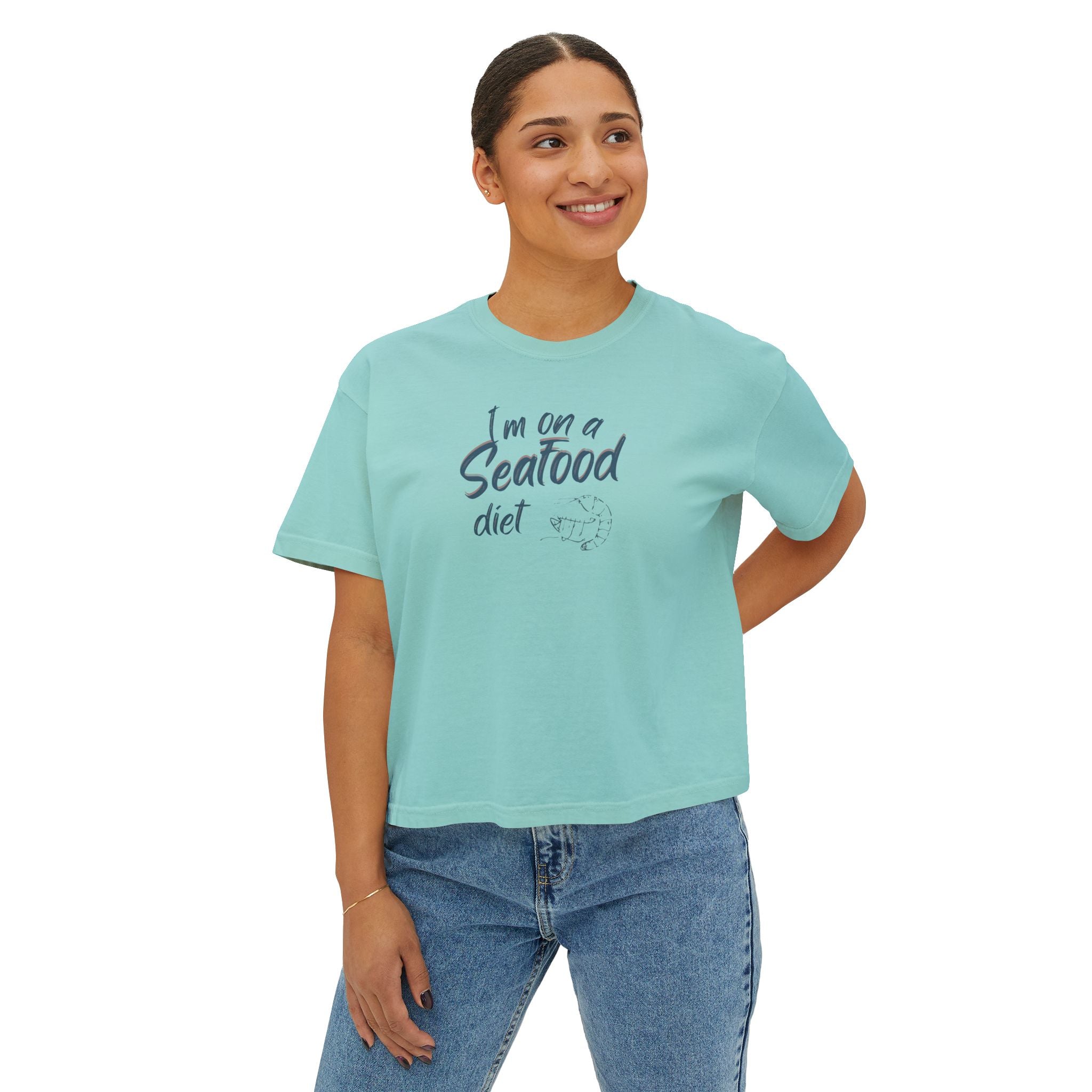 Women’s Boxy Tee - "I’m on a Seafood Diet" Funny Graphic T-Shirt