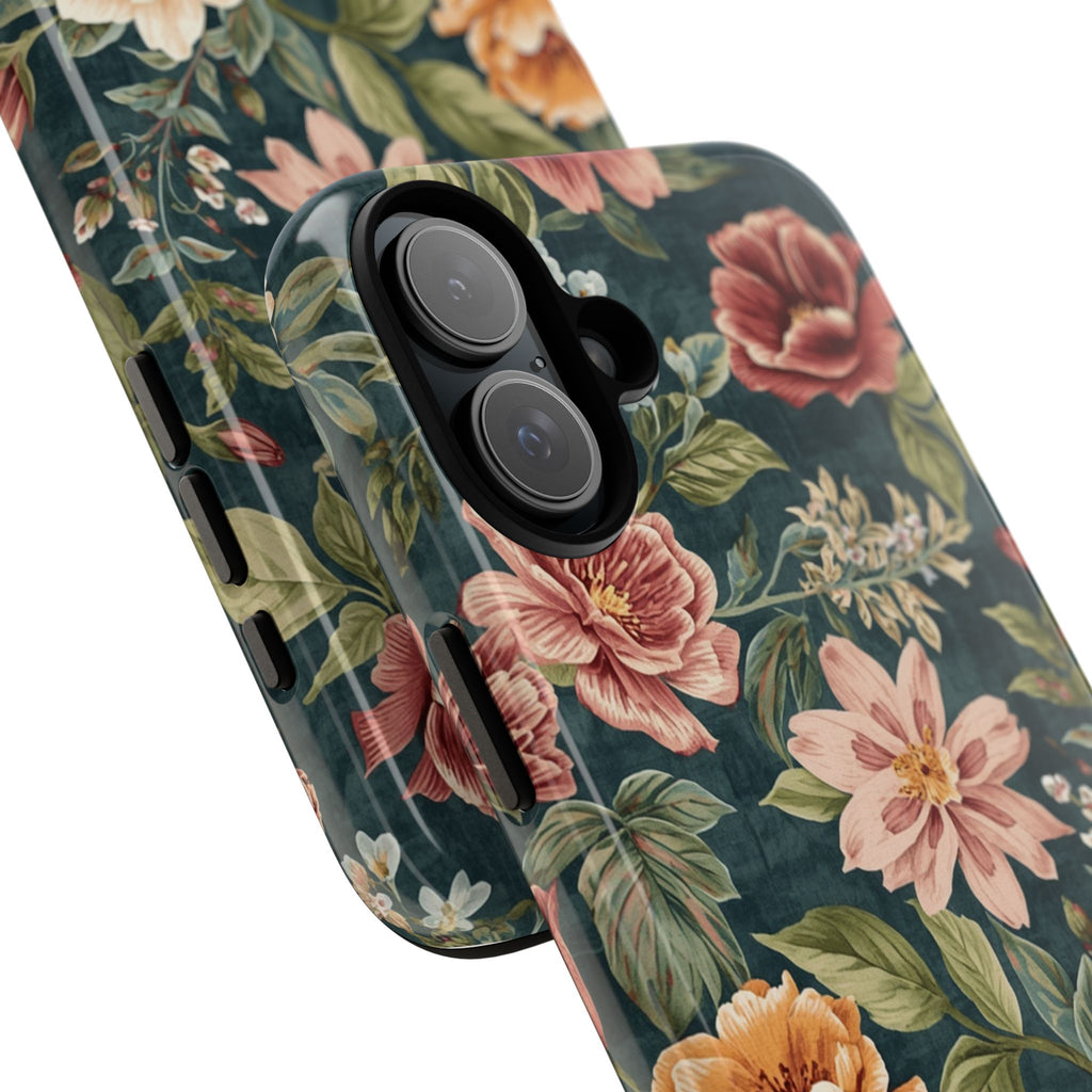 Floral Vintage Phone Case — Dark Green Rose Protective Case