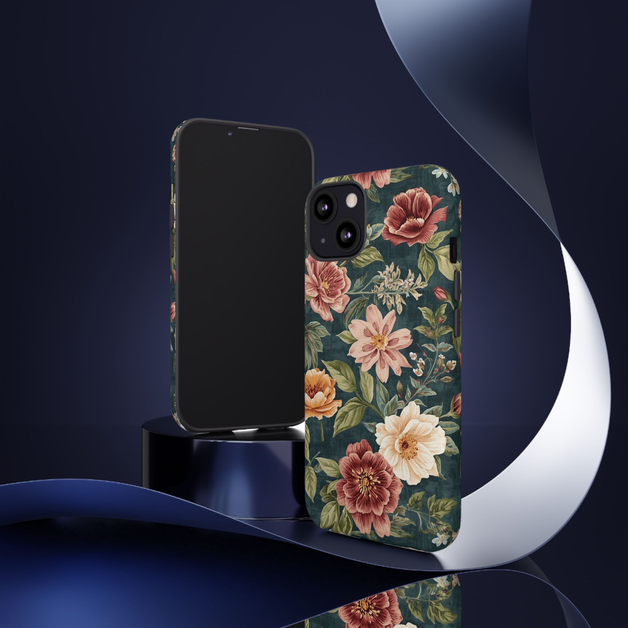 Floral Vintage Phone Case — Dark Green Rose Protective Case