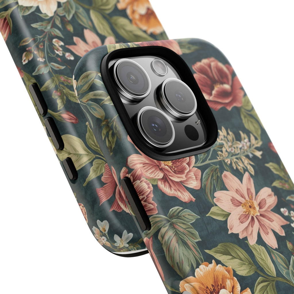 Floral Vintage Phone Case — Dark Green Rose Protective Case
