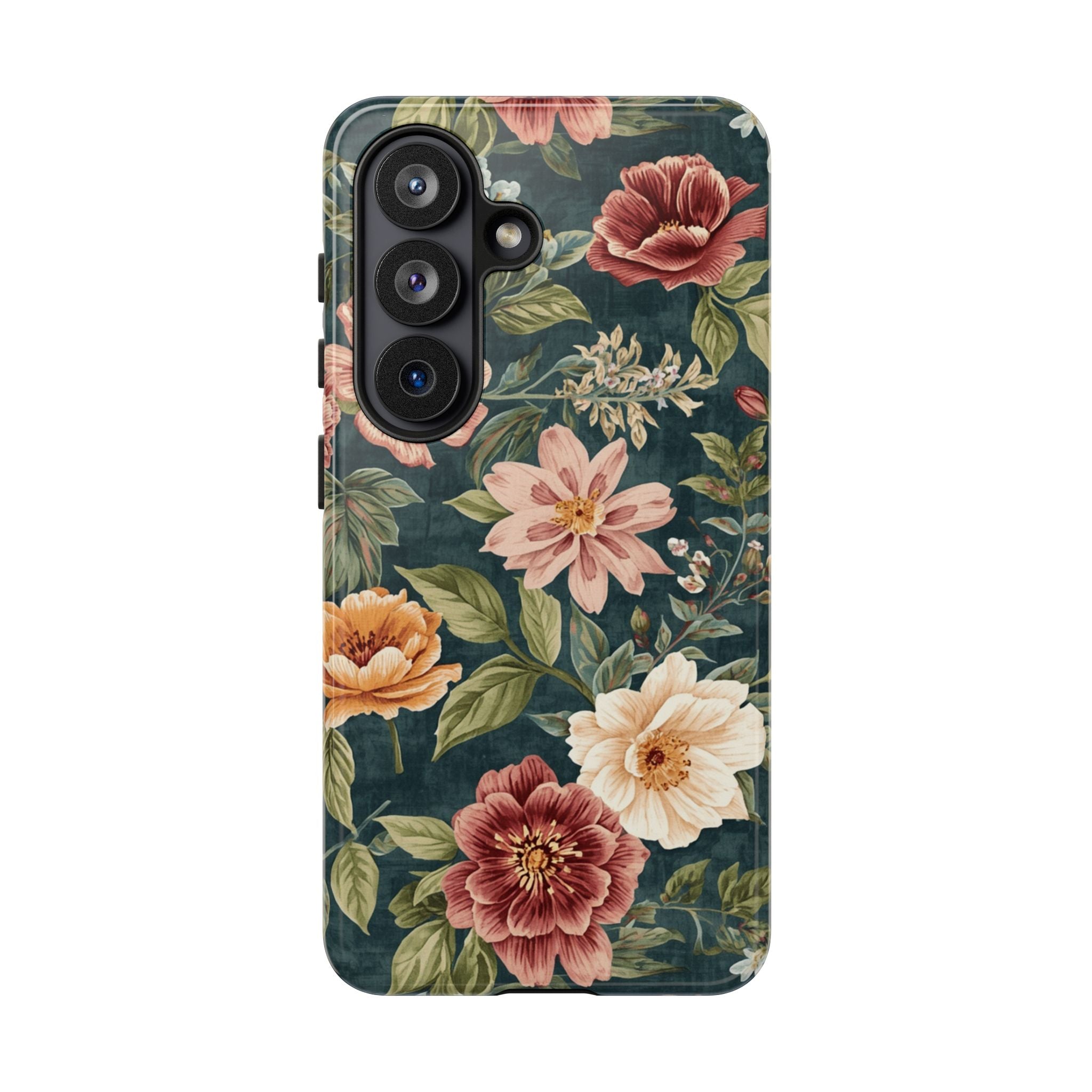 Floral Vintage Phone Case — Dark Green Rose Protective Case