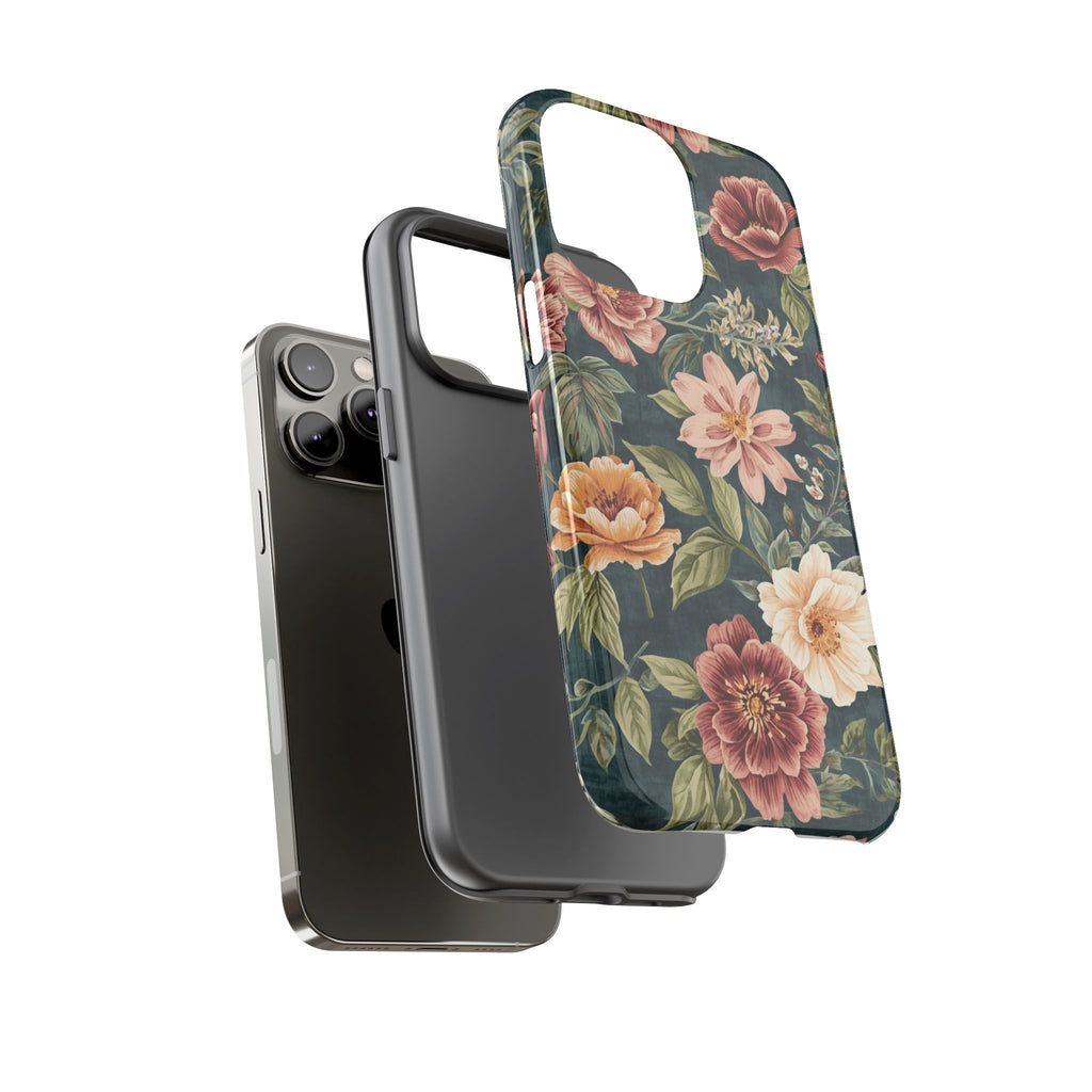 Floral Vintage Phone Case — Dark Green Rose Protective Case