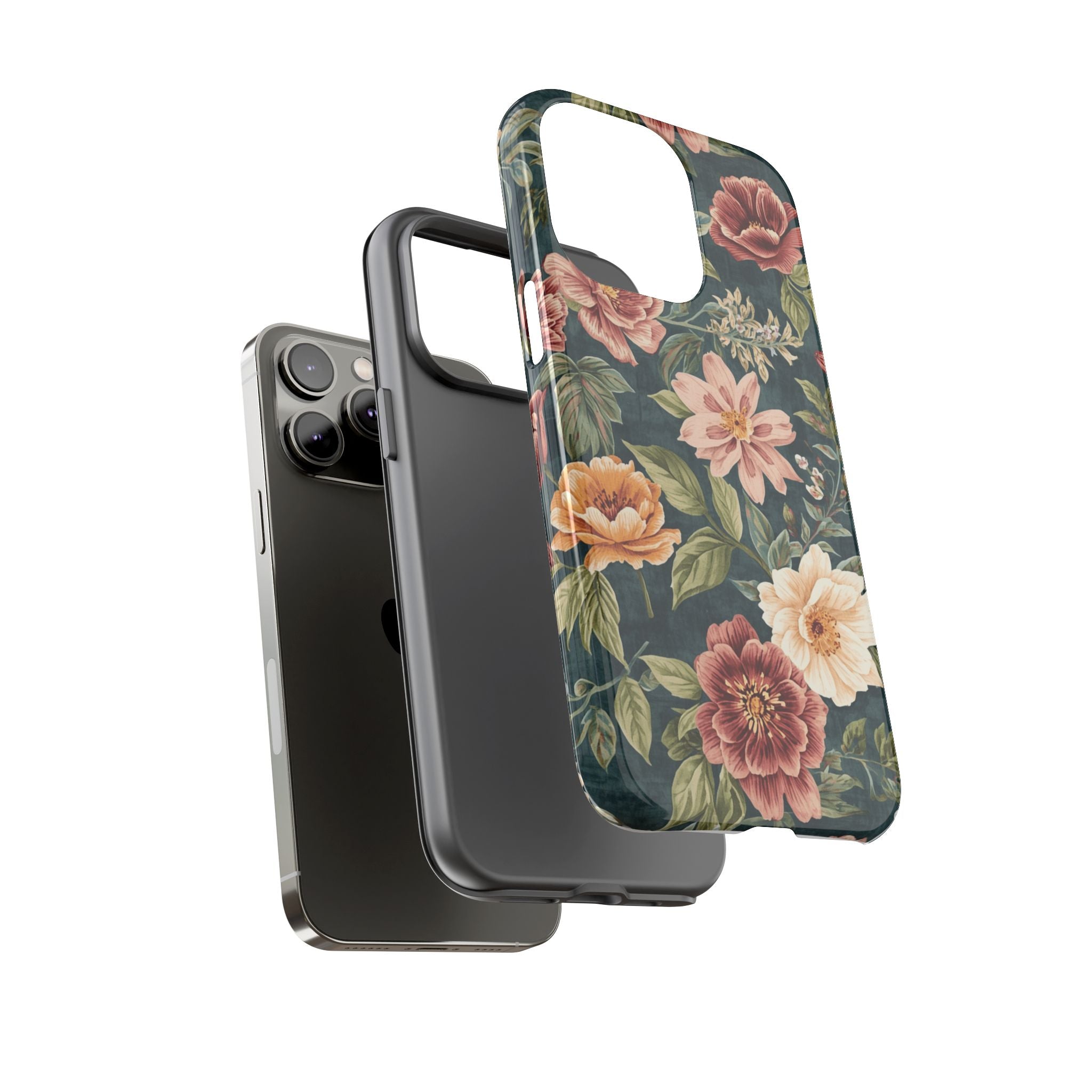 Floral Vintage Phone Case — Dark Green Rose Protective Case