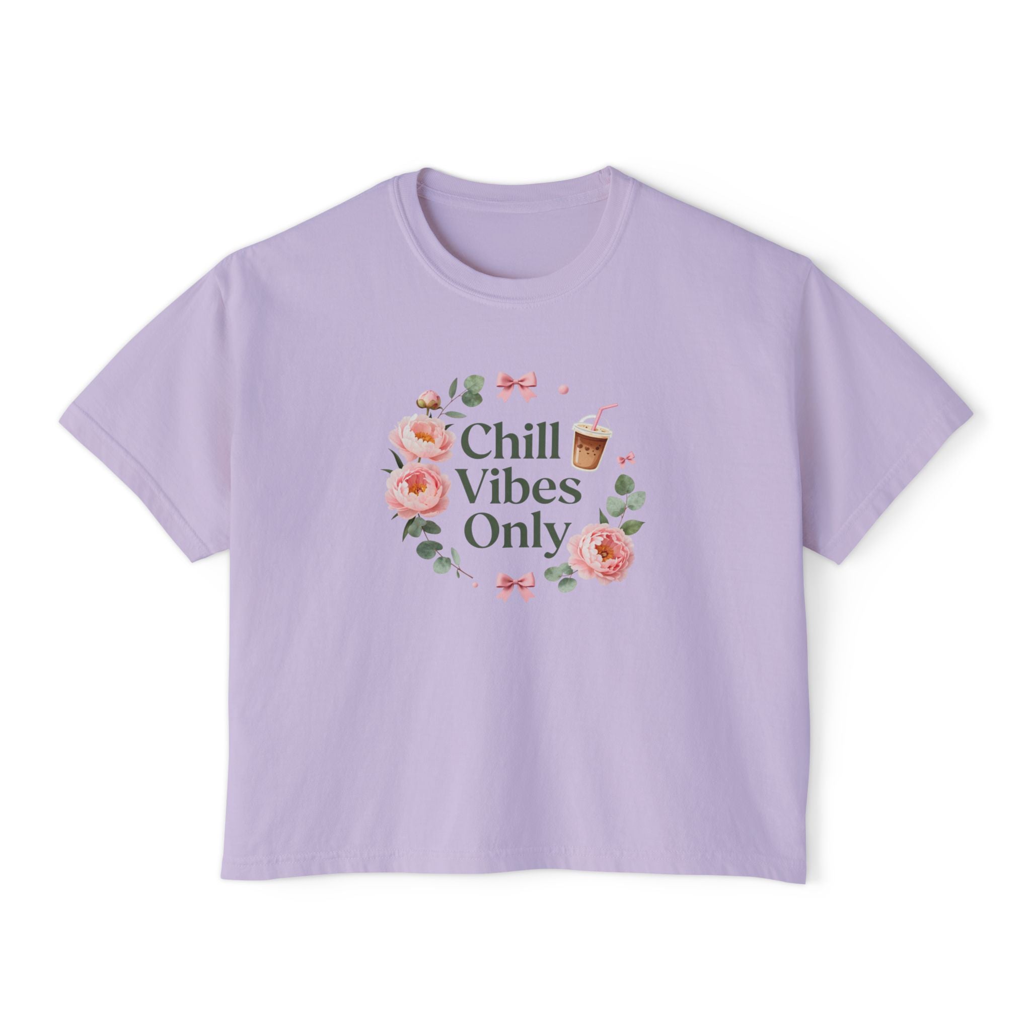 Chill Vibes Only Floral Boxy Tee — Women's Relaxed Crop T‑Shirt