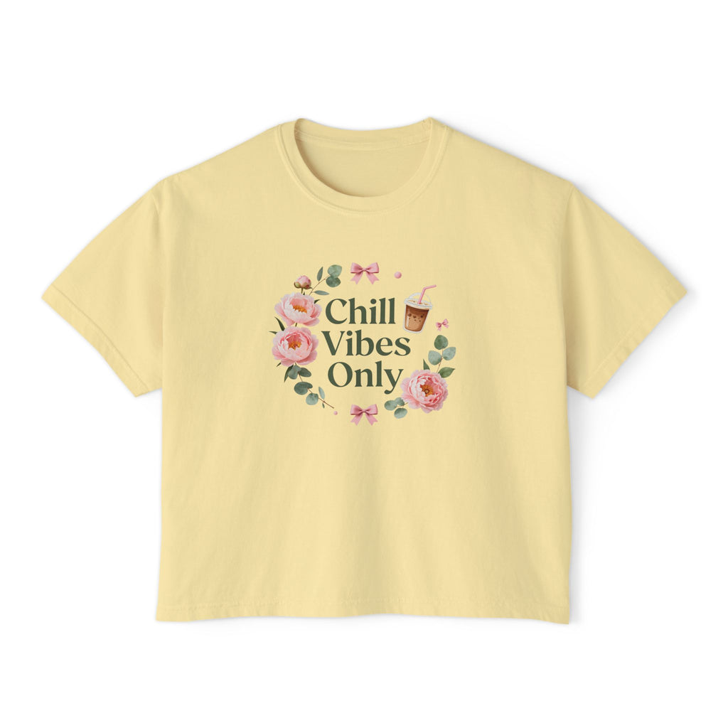 Chill Vibes Only Floral Boxy Tee — Women's Relaxed Crop T‑Shirt