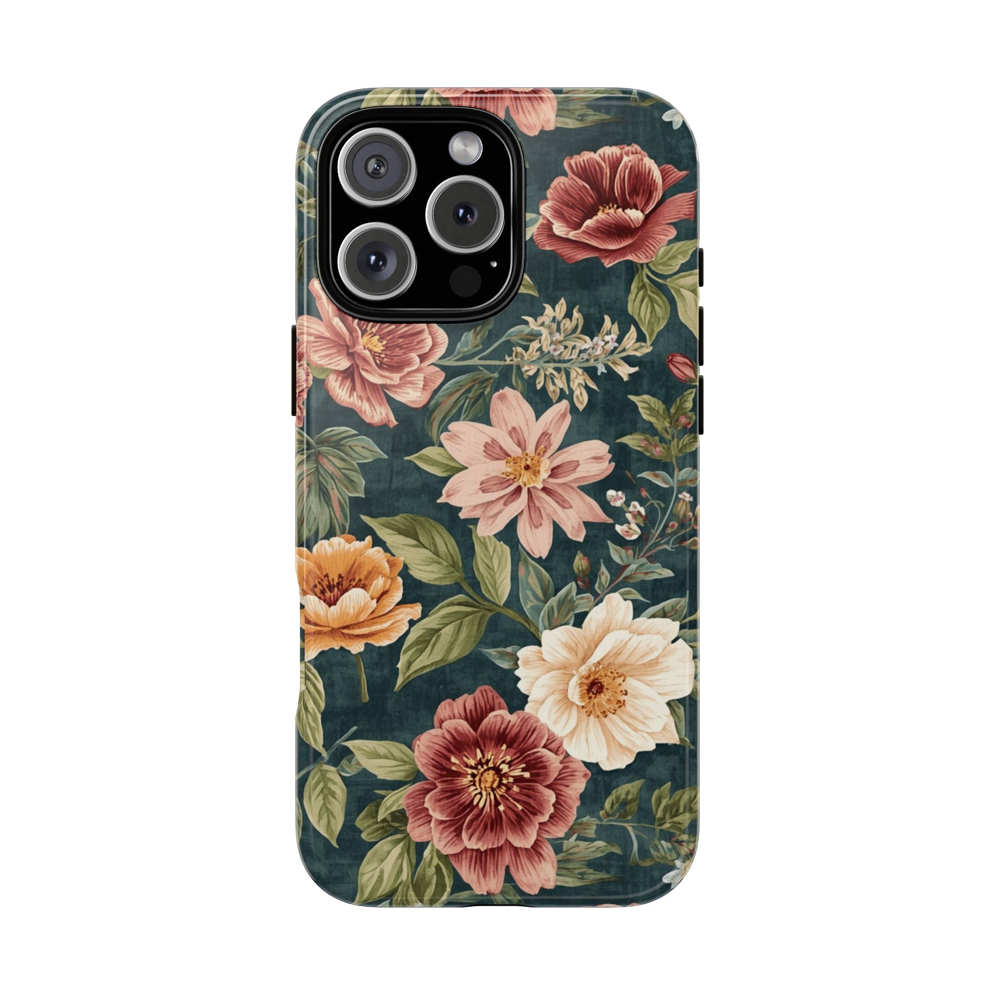 Floral Vintage Phone Case — Dark Green Rose Protective Case