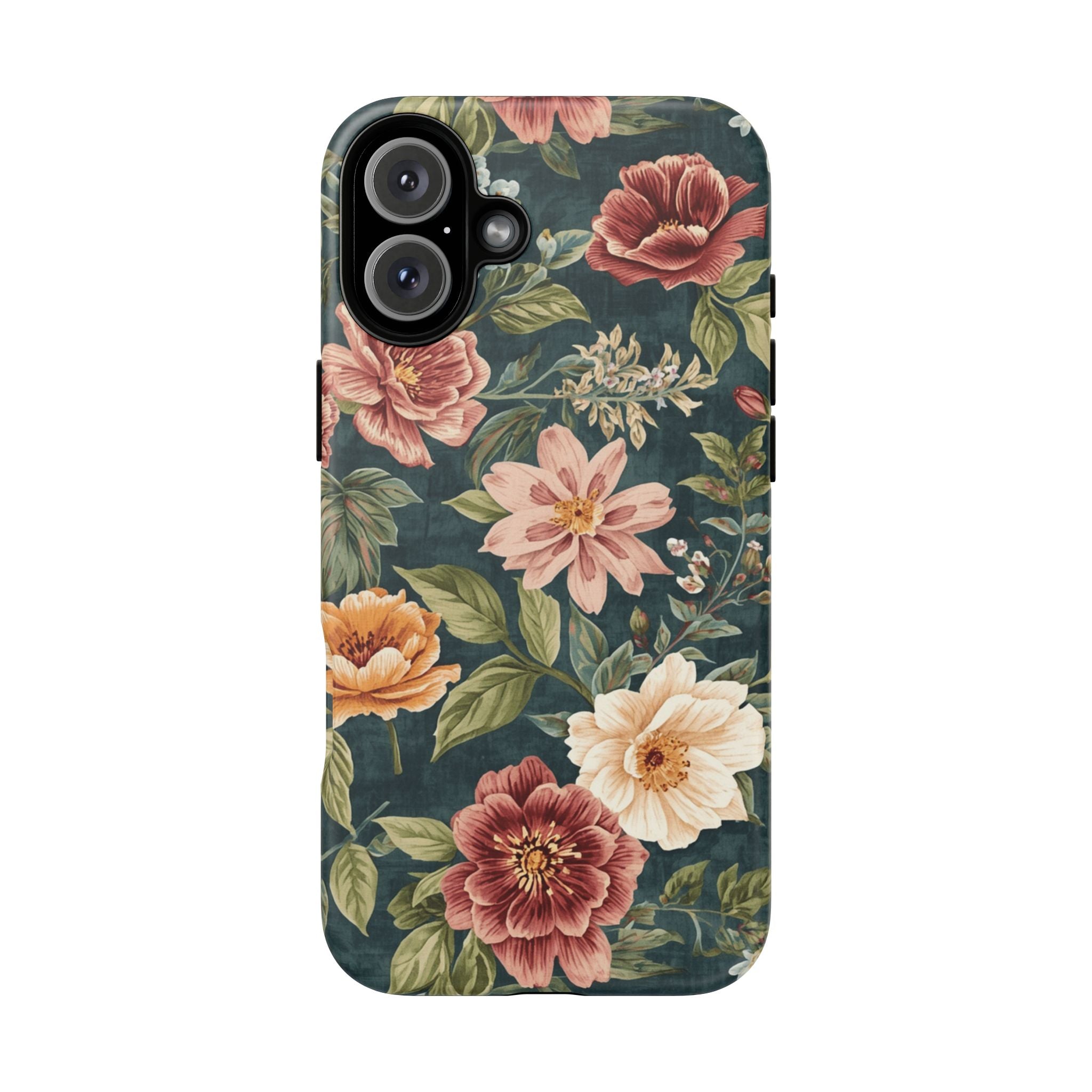 Floral Vintage Phone Case — Dark Green Rose Protective Case