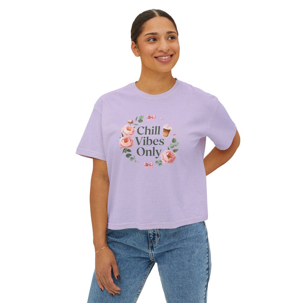 Chill Vibes Only Floral Boxy Tee — Women's Relaxed Crop T‑Shirt