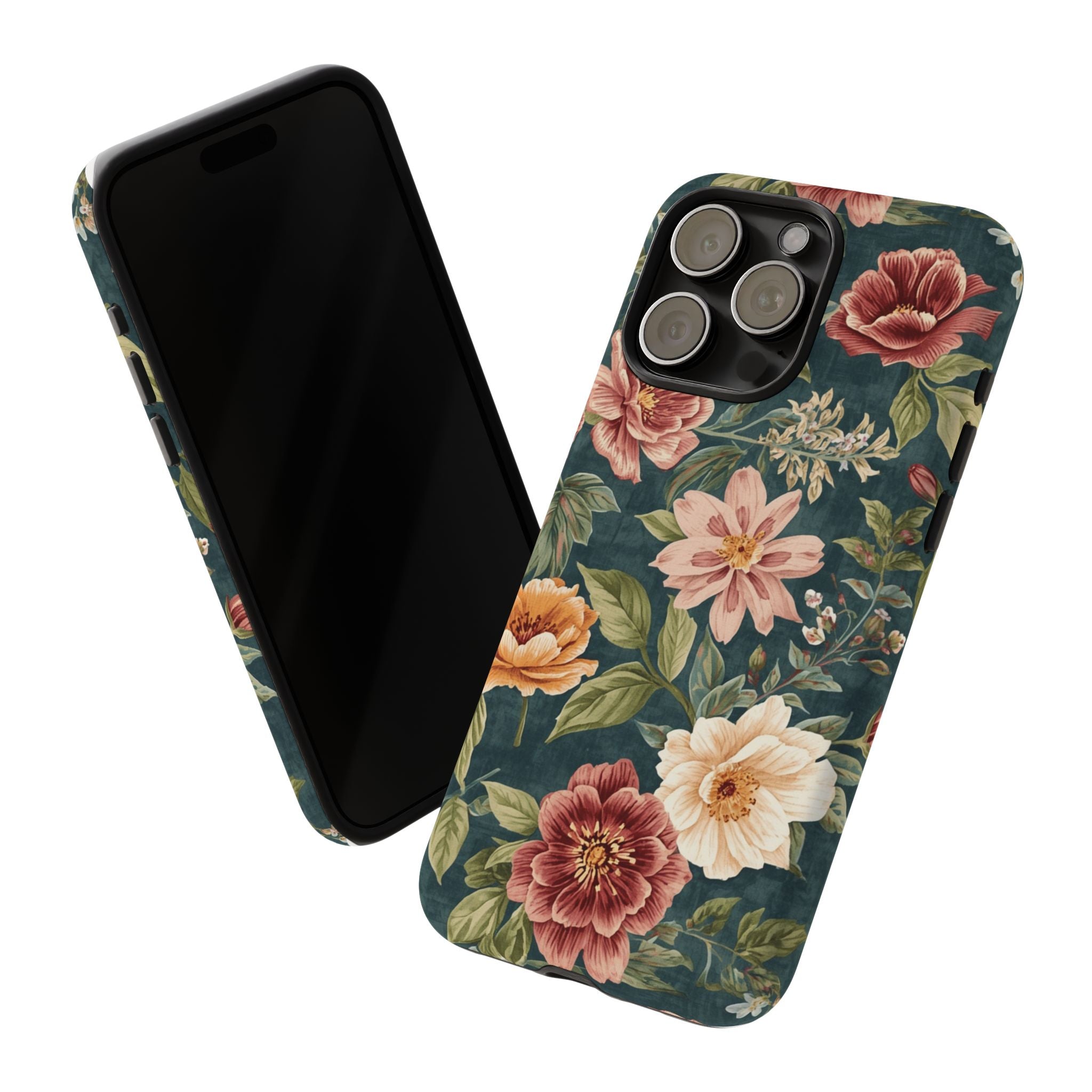 Floral Vintage Phone Case — Dark Green Rose Protective Case