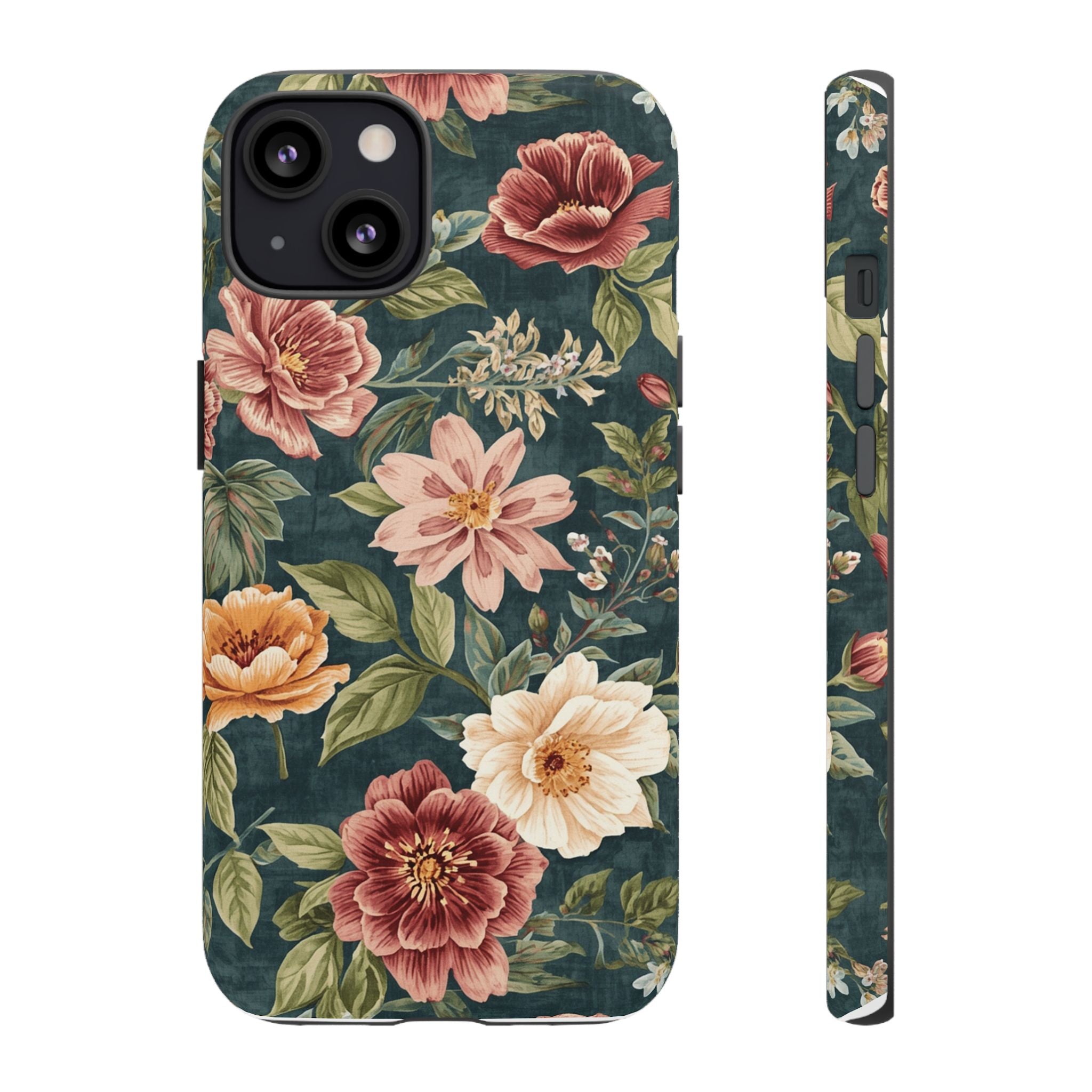 Floral Vintage Phone Case — Dark Green Rose Protective Case