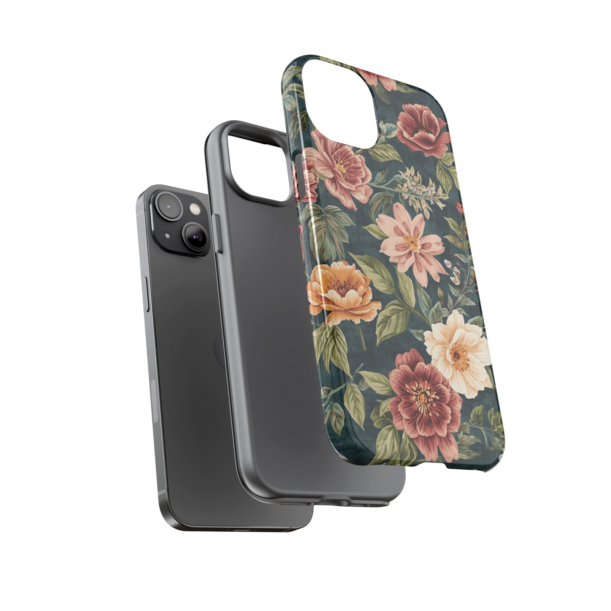 Floral Vintage Phone Case — Dark Green Rose Protective Case