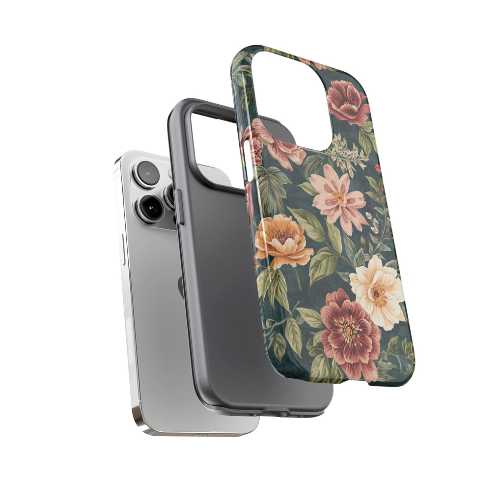 Floral Vintage Phone Case — Dark Green Rose Protective Case