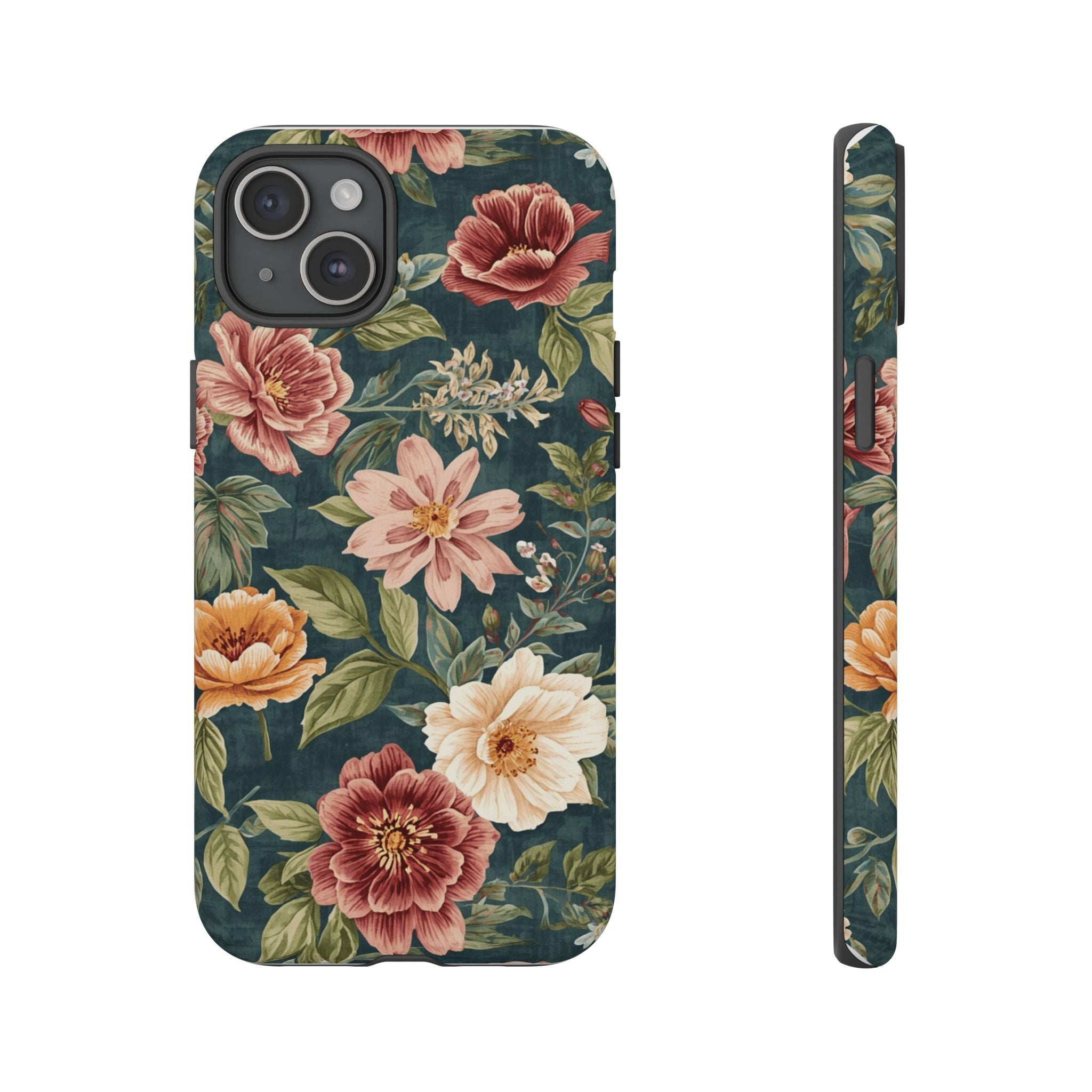 Floral Vintage Phone Case — Dark Green Rose Protective Case