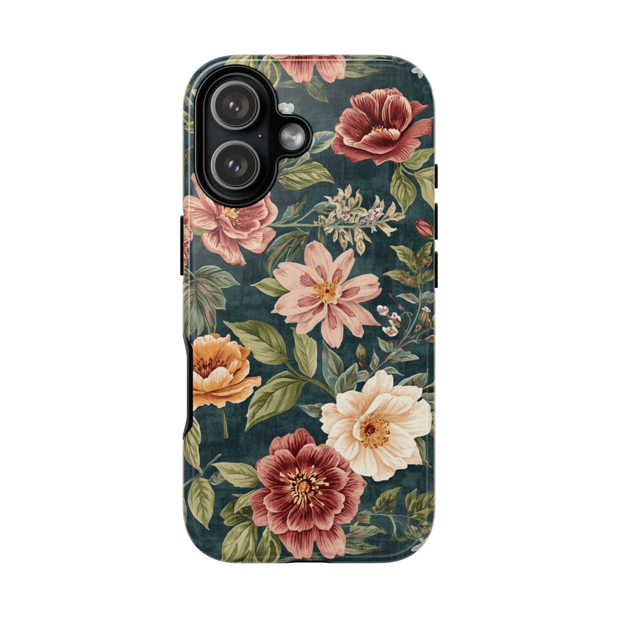 Floral Vintage Phone Case — Dark Green Rose Protective Case