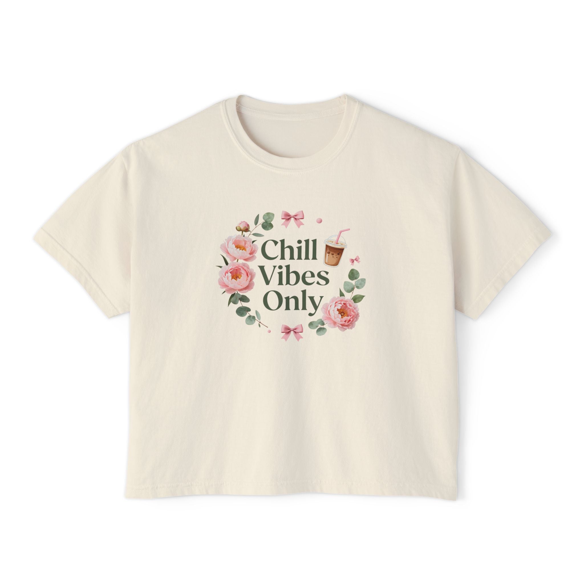 Chill Vibes Only Floral Boxy Tee — Women's Relaxed Crop T‑Shirt