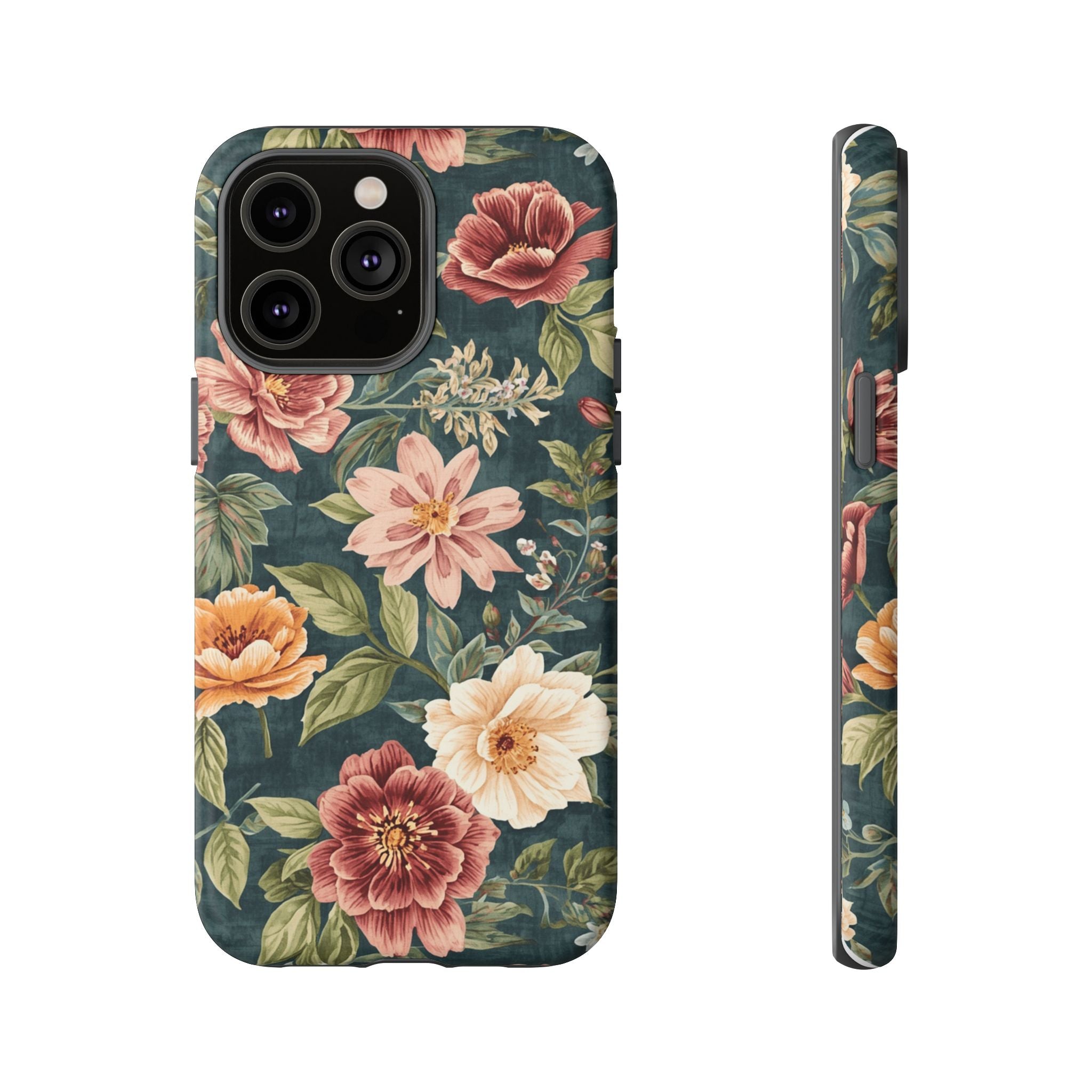 Floral Vintage Phone Case — Dark Green Rose Protective Case