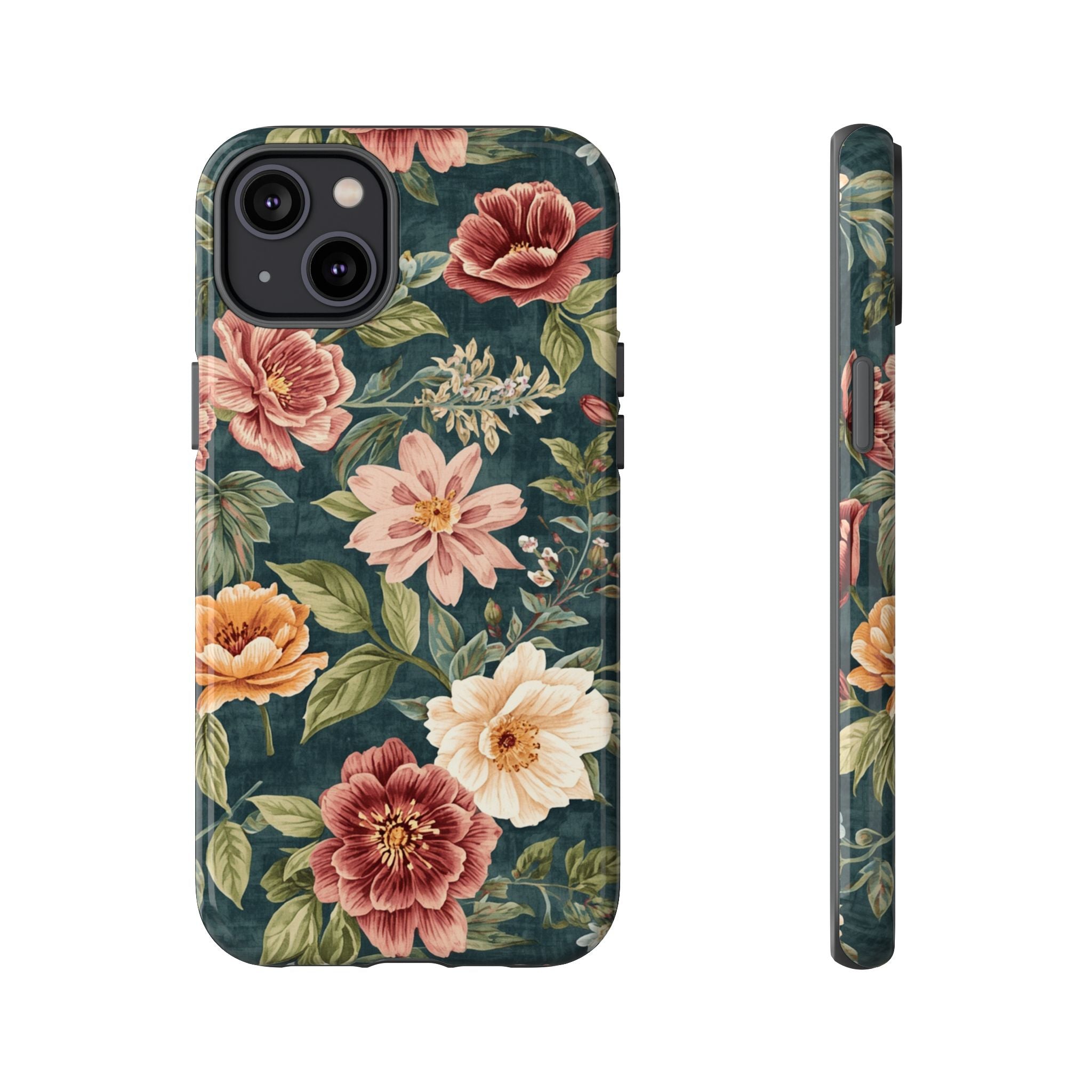 Floral Vintage Phone Case — Dark Green Rose Protective Case