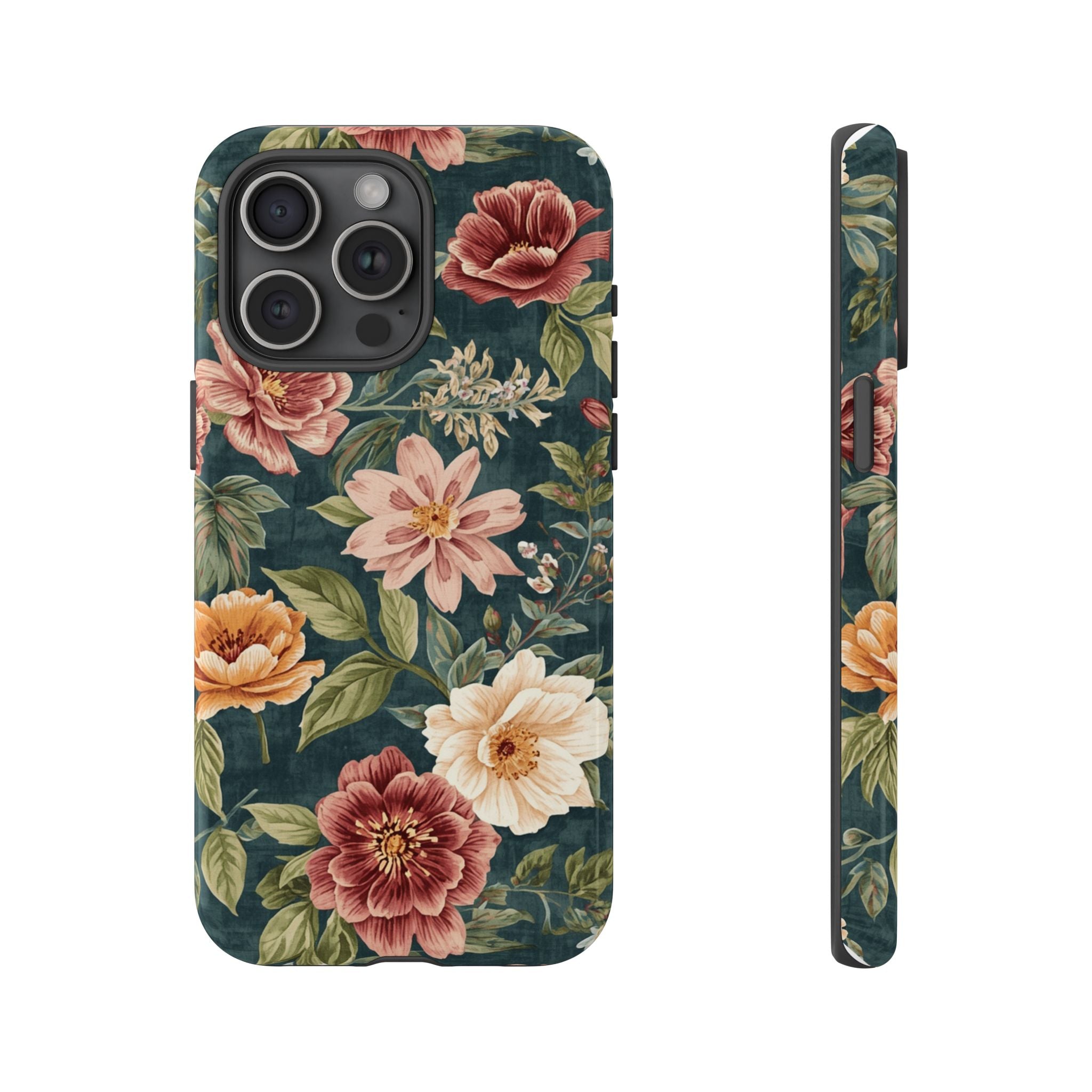 Floral Vintage Phone Case — Dark Green Rose Protective Case