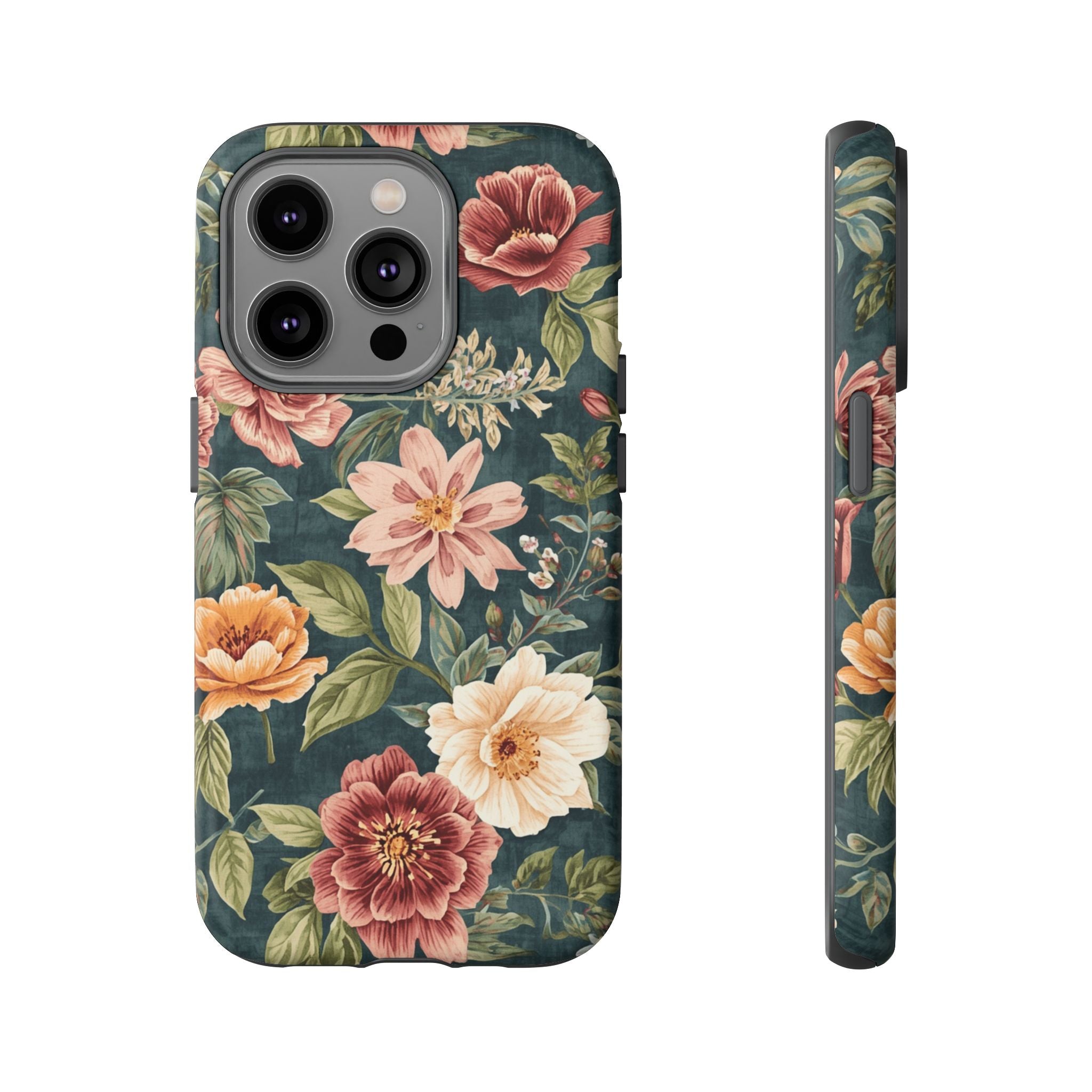 Floral Vintage Phone Case — Dark Green Rose Protective Case