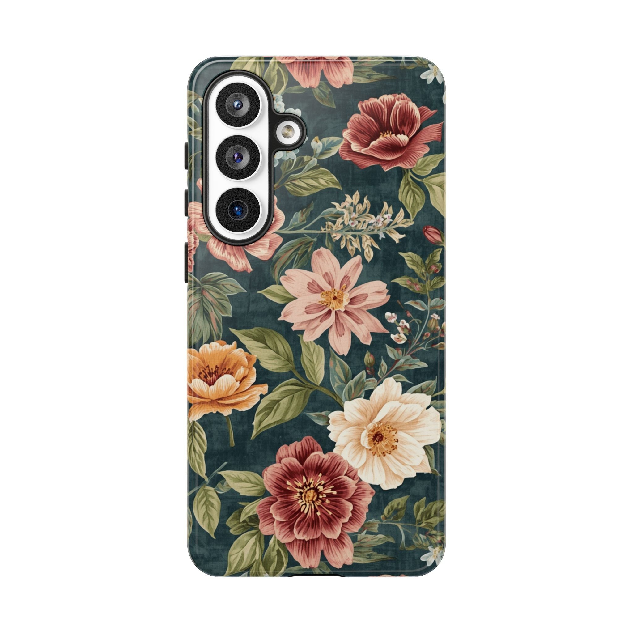 Floral Vintage Phone Case — Dark Green Rose Protective Case