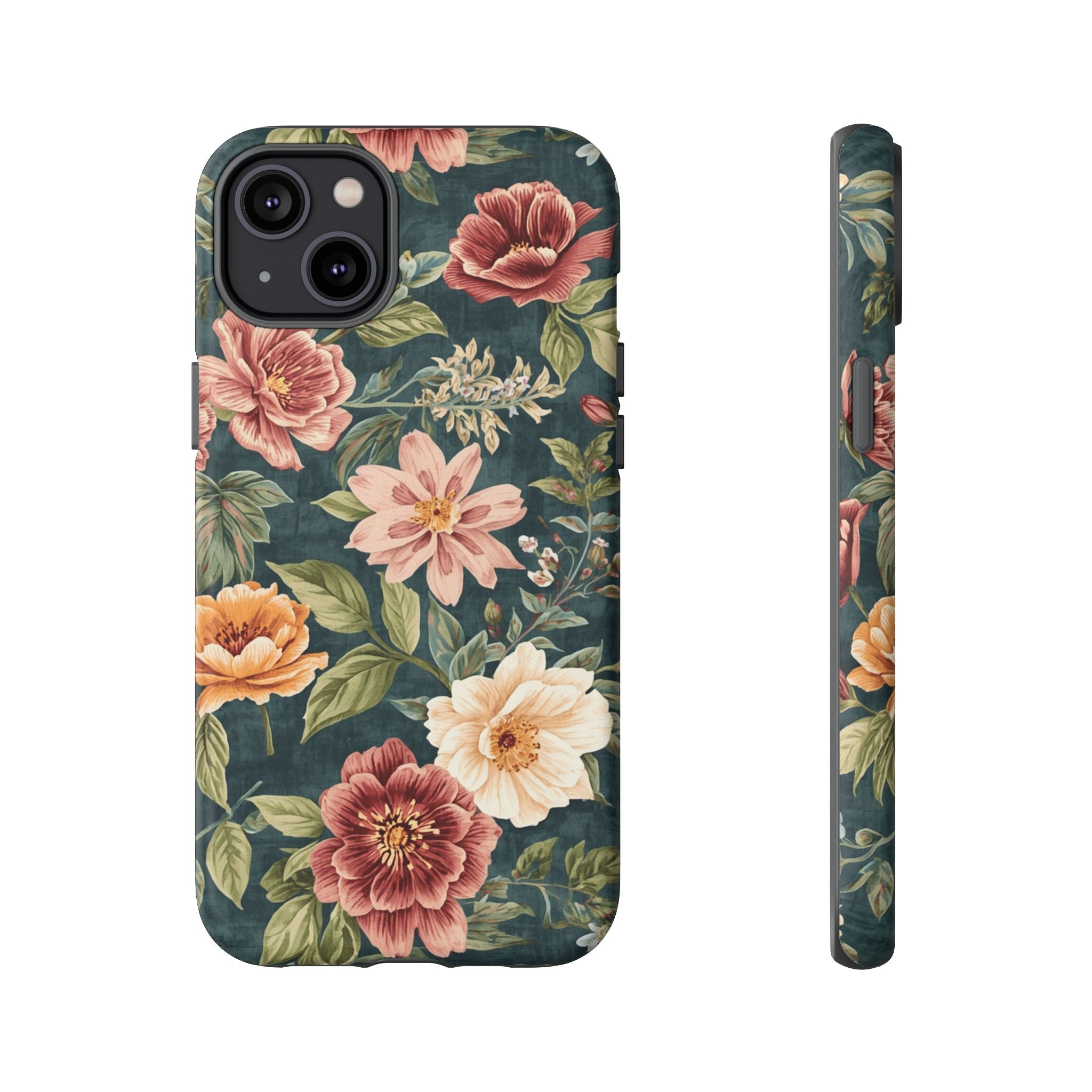 Floral Vintage Phone Case — Dark Green Rose Protective Case
