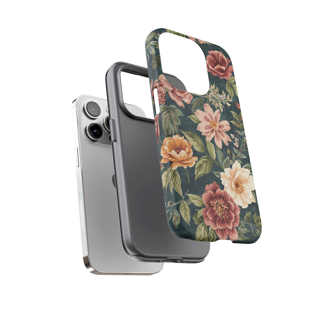 Floral Vintage Phone Case — Dark Green Rose Protective Case