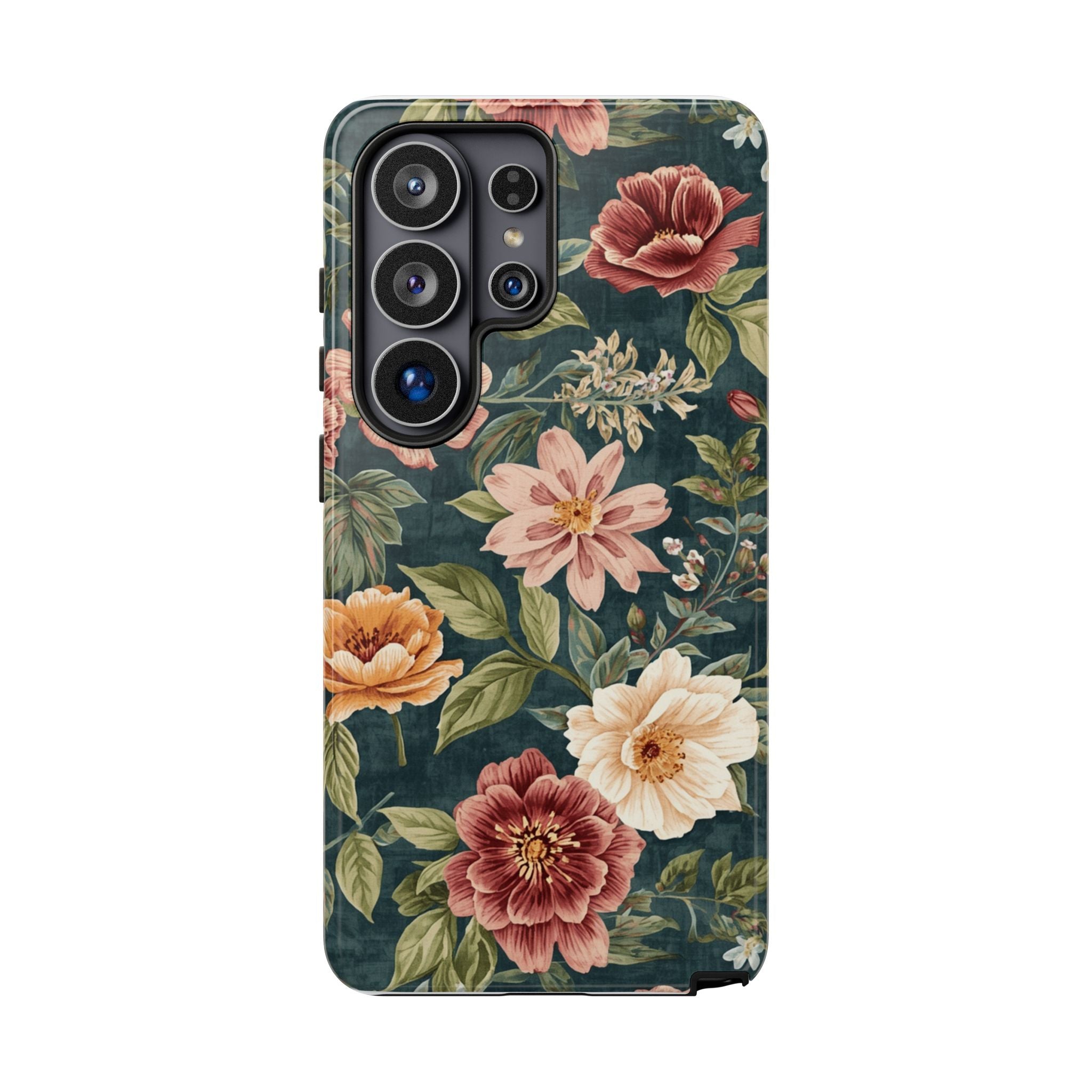 Floral Vintage Phone Case — Dark Green Rose Protective Case