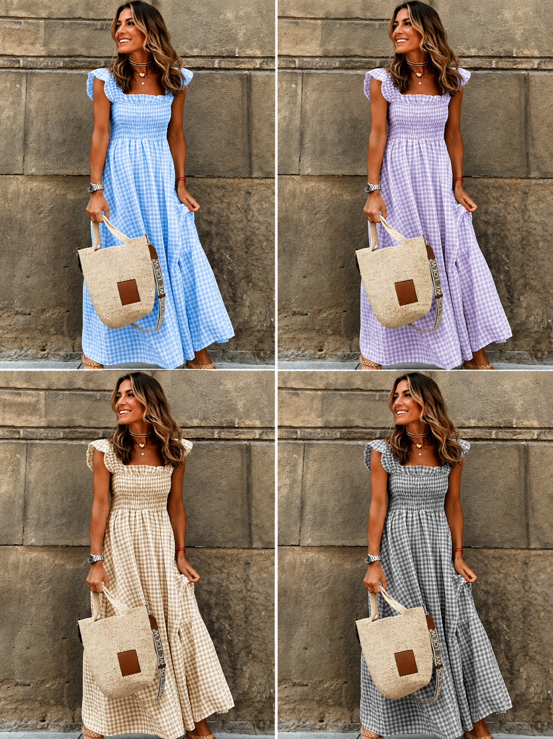 Full Size Gingham Smocked Ruffle Maxi Dress Plus Size